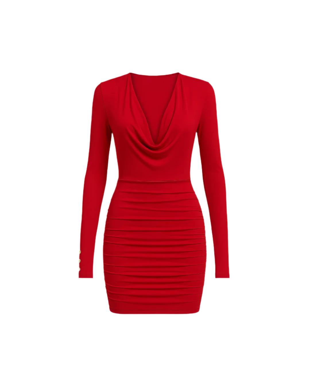 Red Full Sleeves Mid Length Short Dress