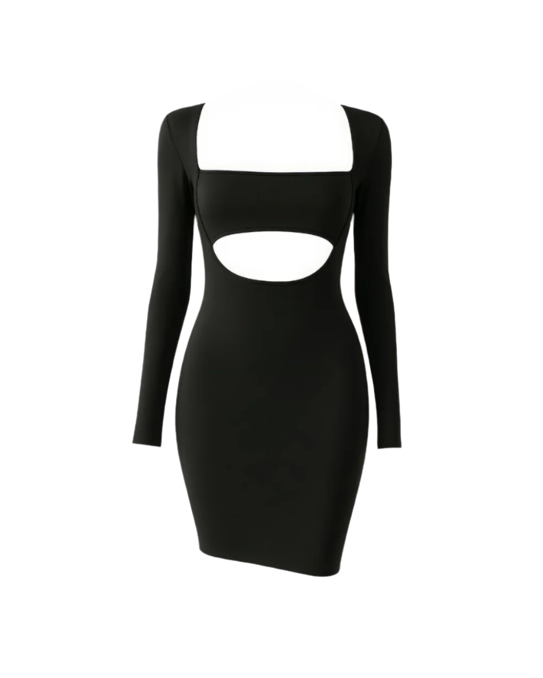 Front Cutout Square Neck Black Bodycon