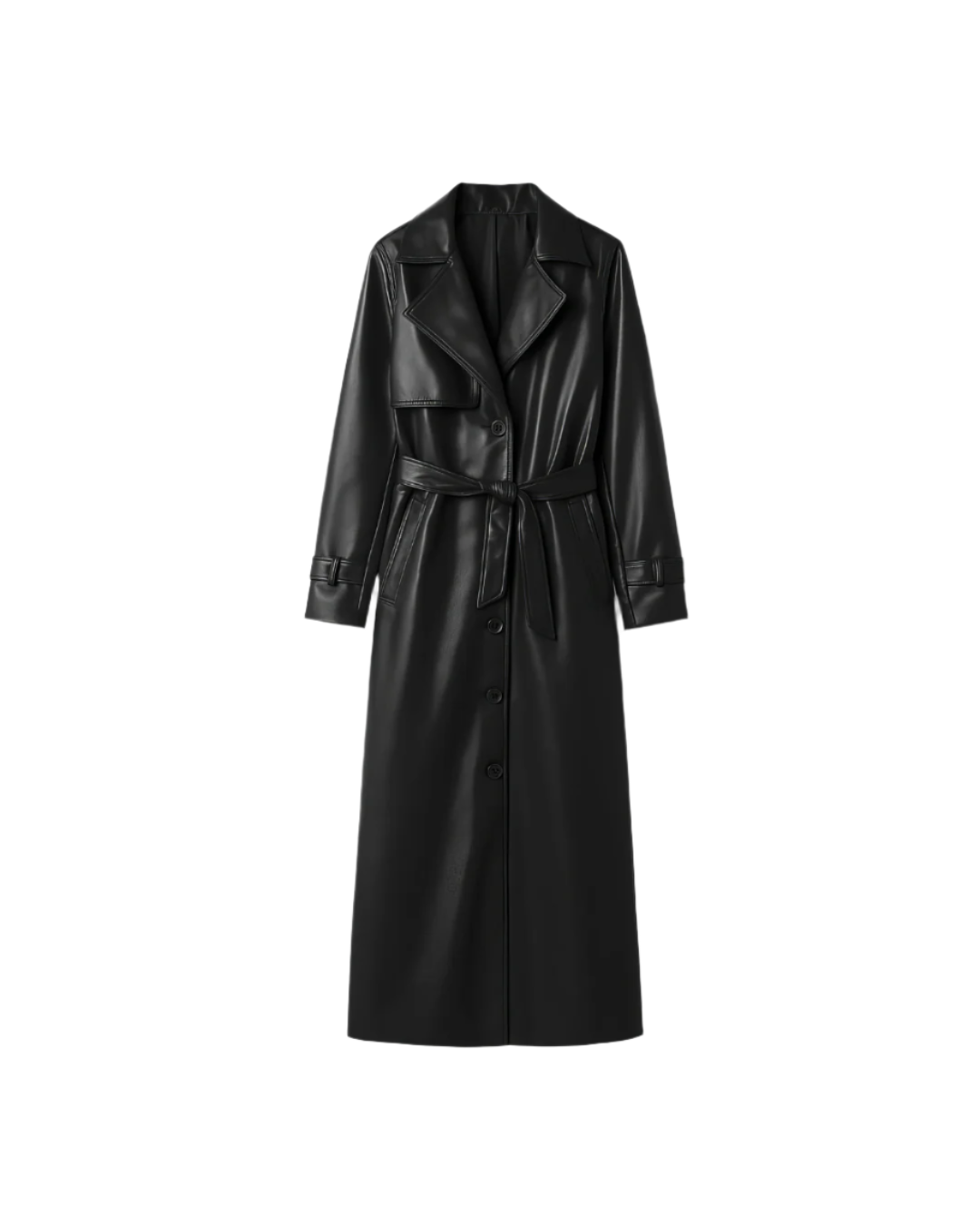 Faux Leather Lapel Coat