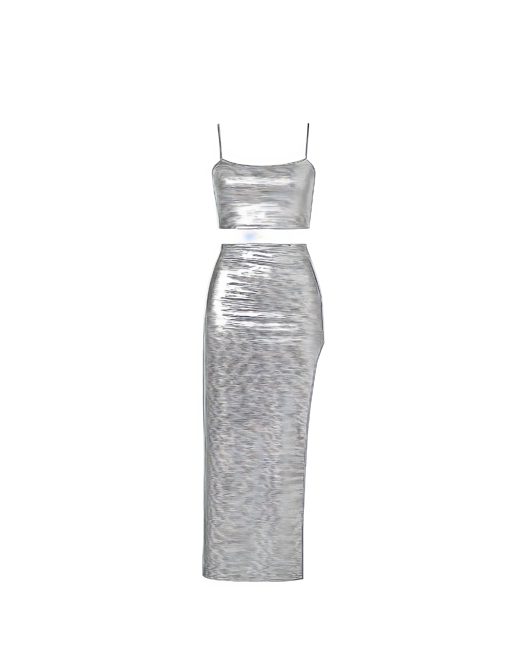Silver Crop Top And Thigh Slit Skirt