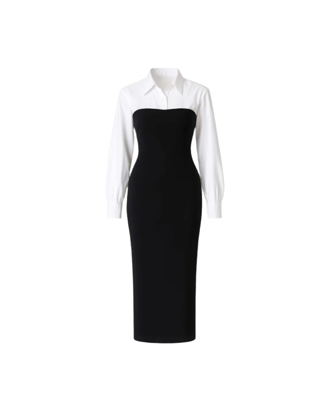 Women's Contrast Colour Sheath Long Sleeve Lapel Neck Dress