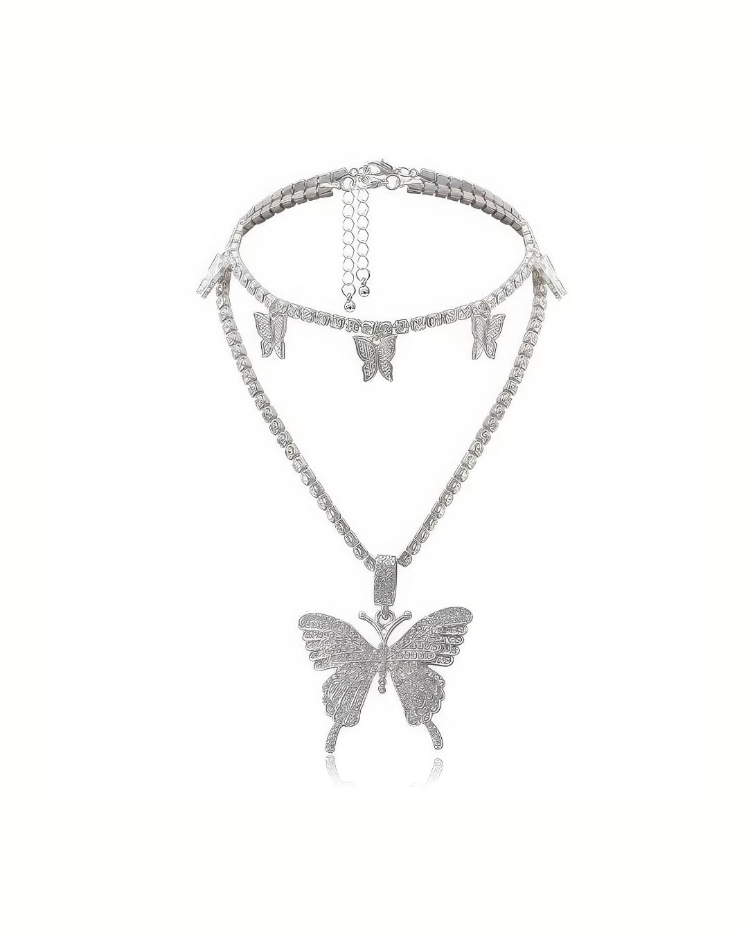 Double Layered Silver Butterfly Necklace