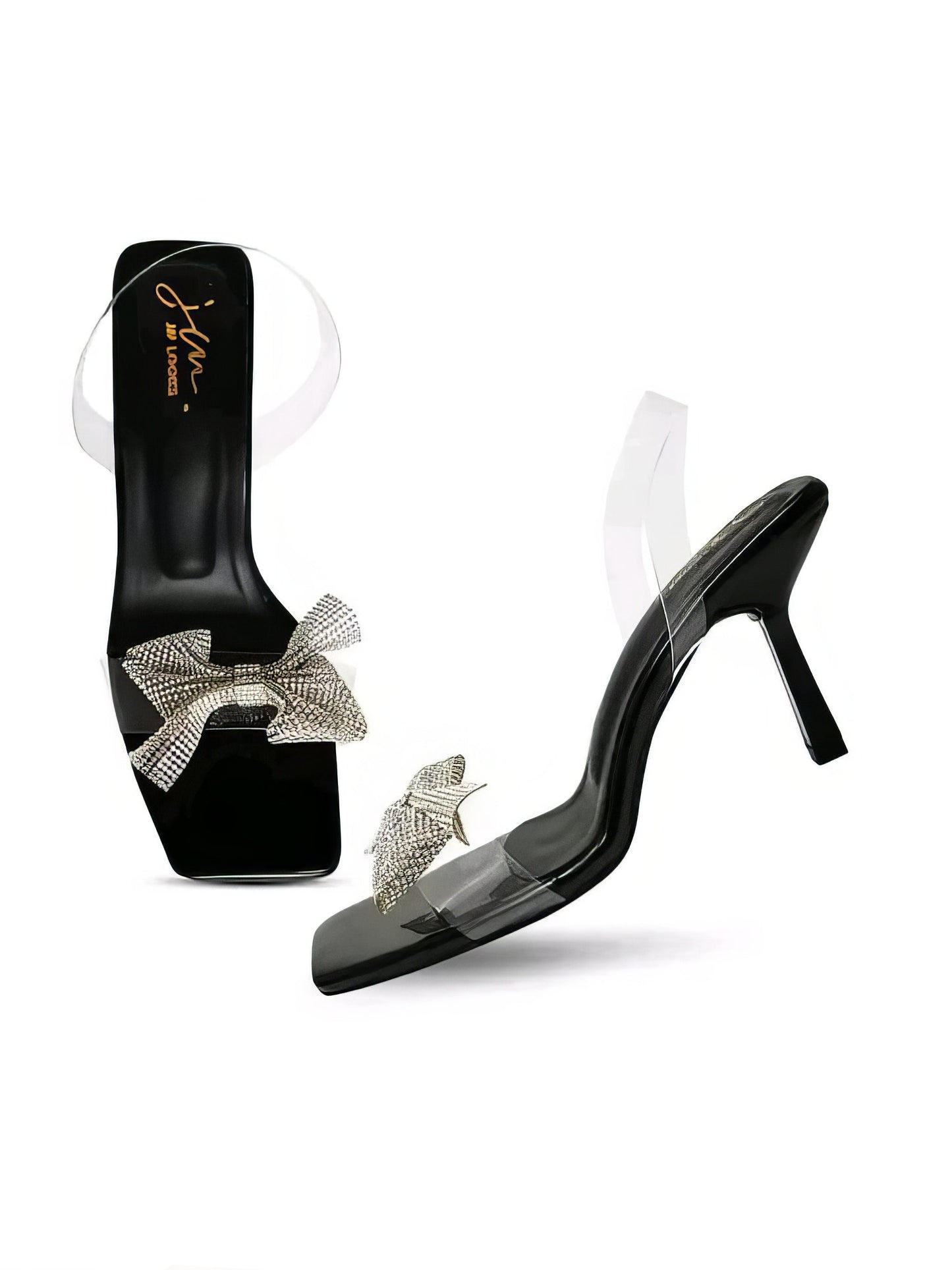 Transparent vinyl heels with diamante bow detail - Aleeze by Aliza