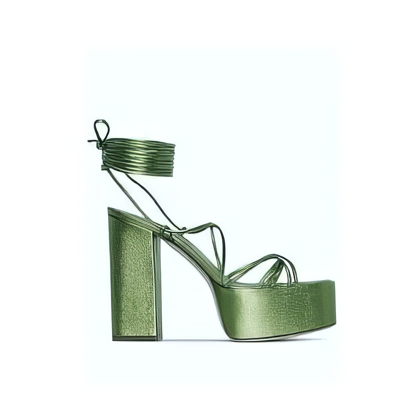 Green lace-up chunky sandal heels for weddings