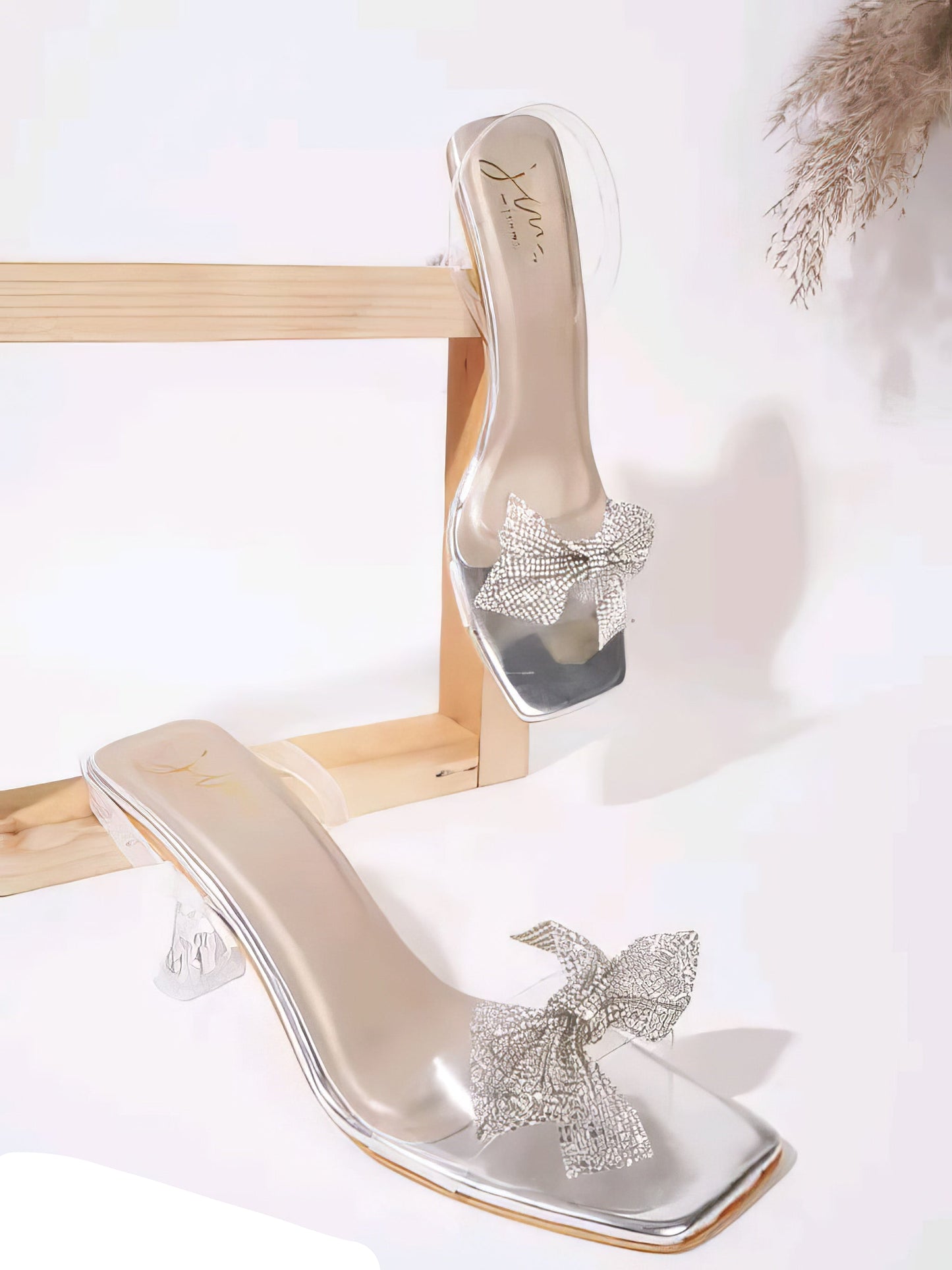 Transparent vinyl heels with diamante bow detail - Aleeze by Aliza