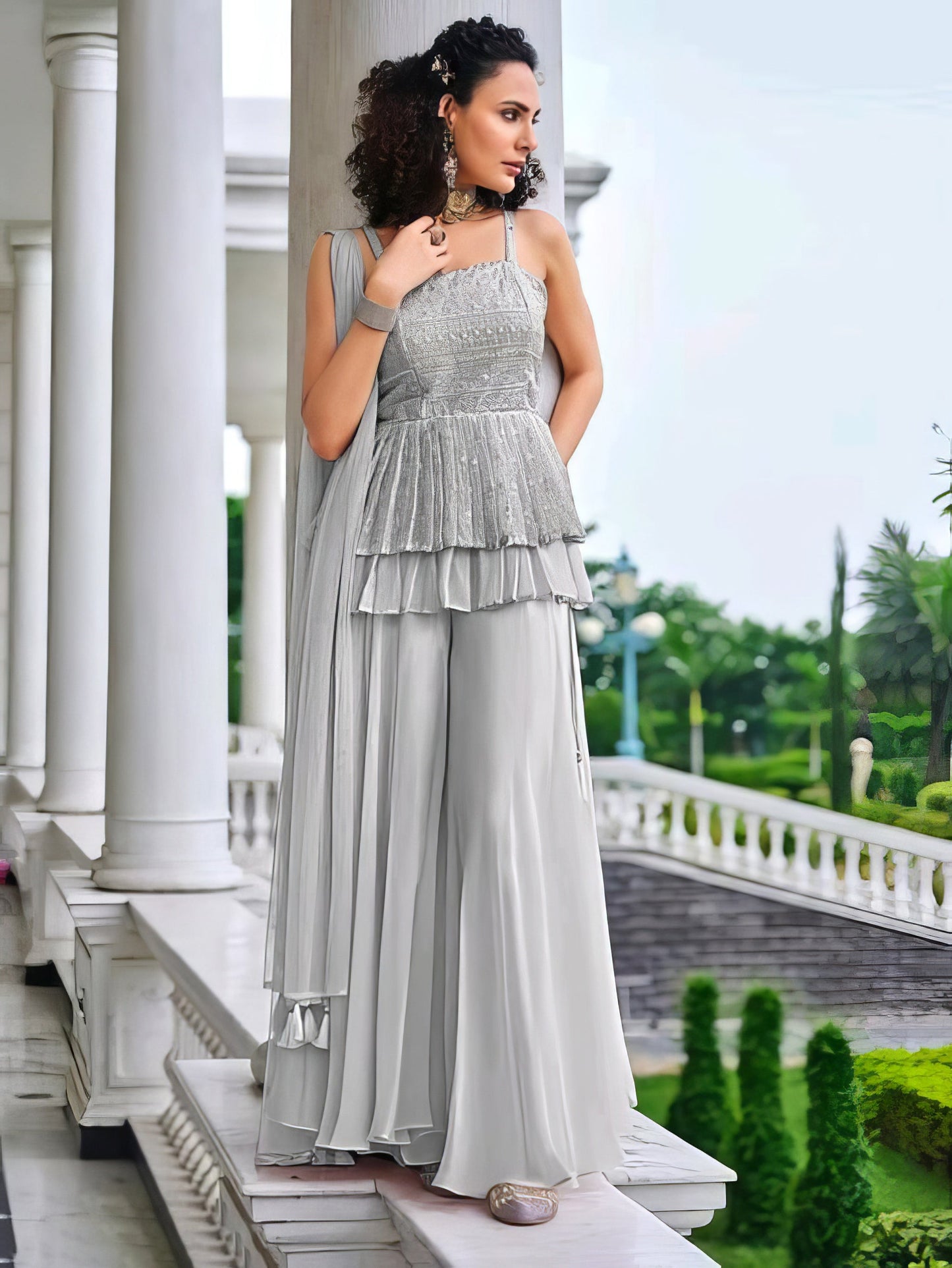 Crop Top Plazzo Ethic Set