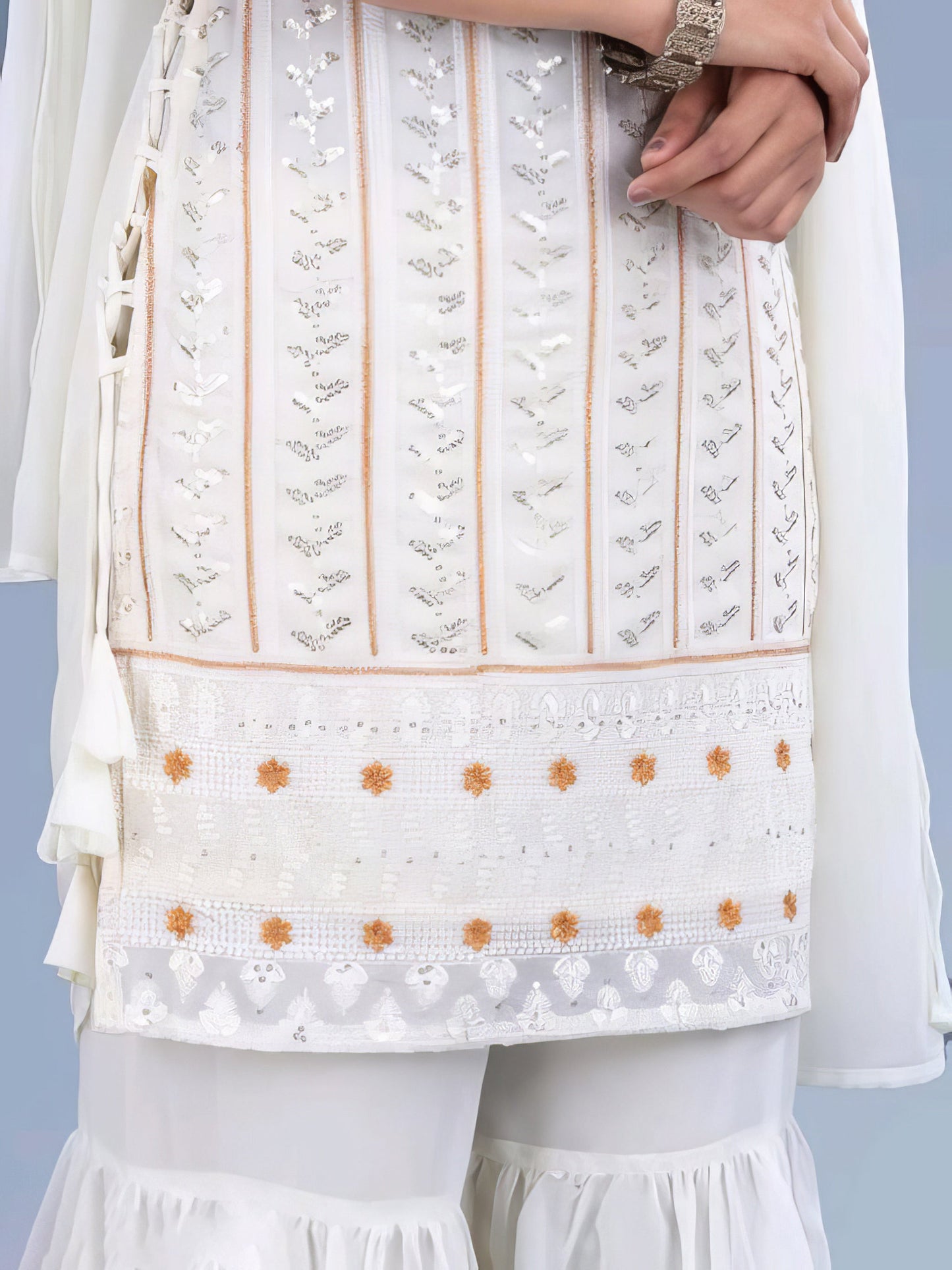 White Colored Emborided Sharara Set