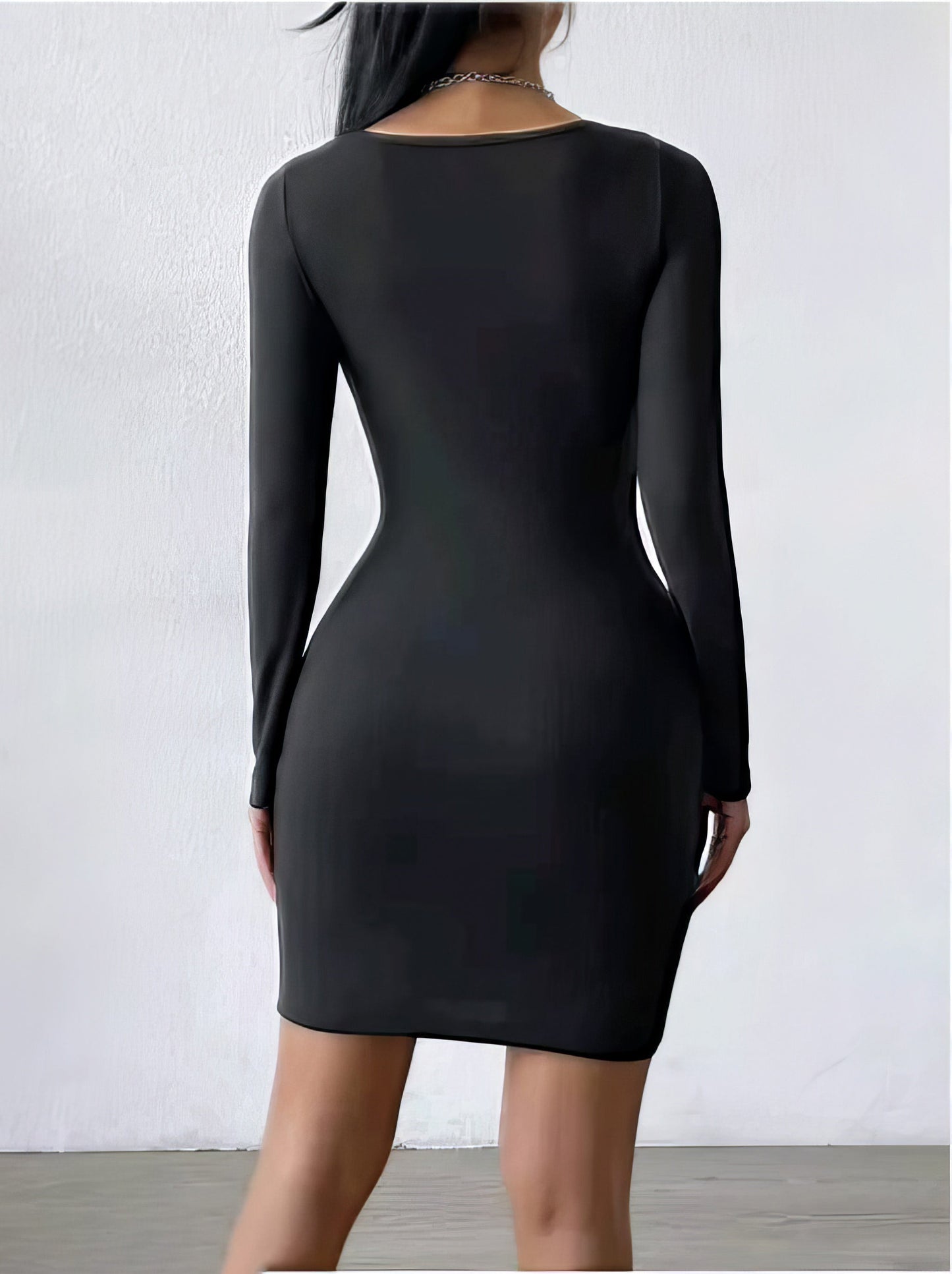 Front Cutout Square Neck Black Bodycon