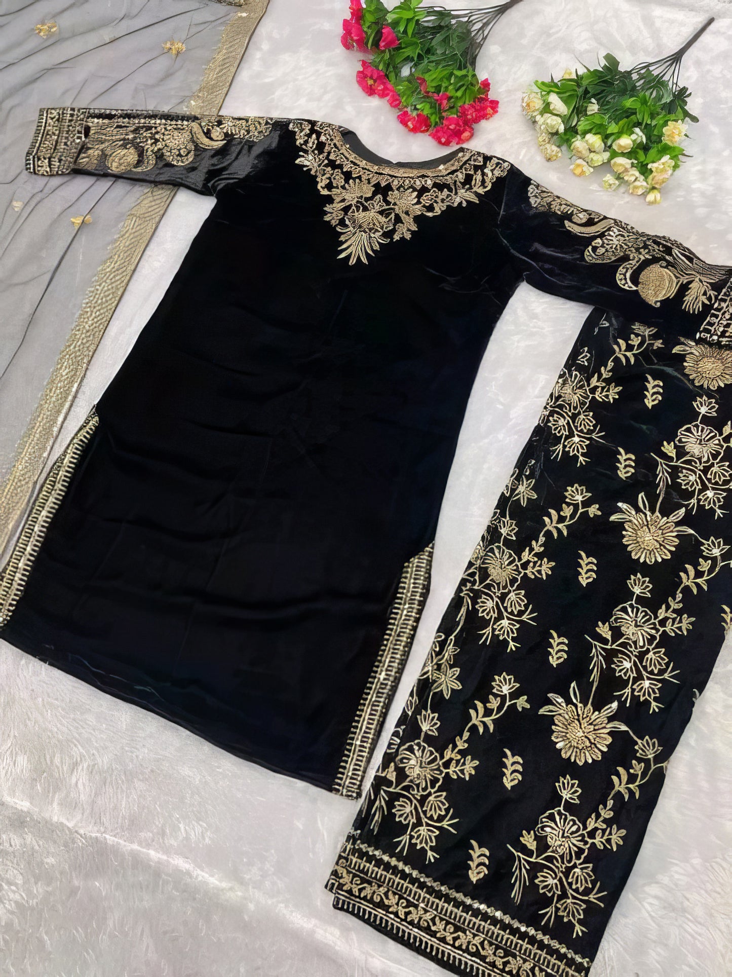 Designer Velvet Kurti Set