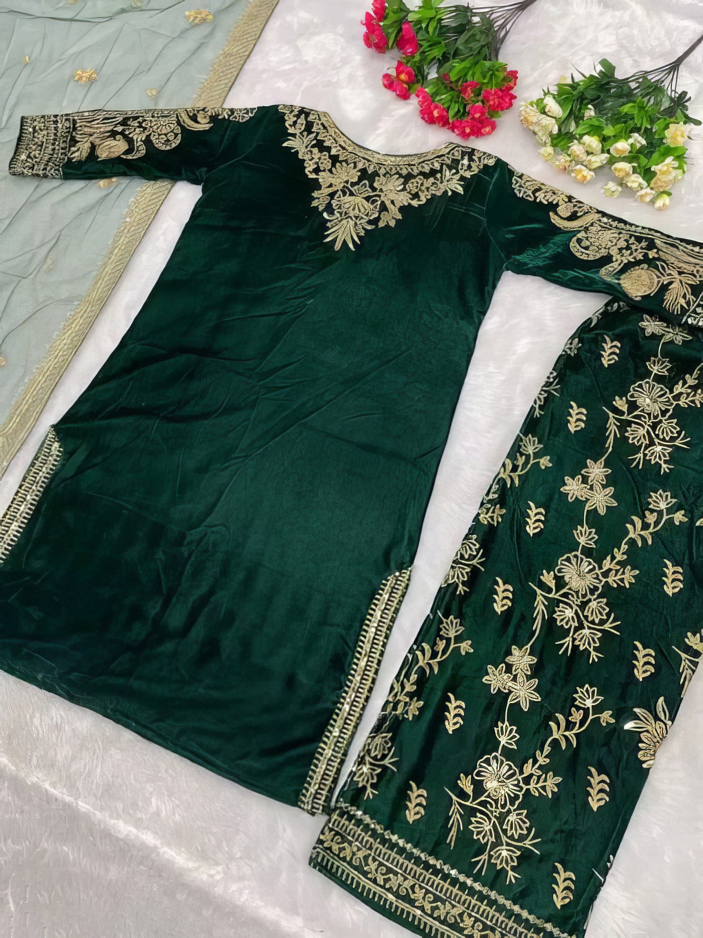 Designer Velvet Kurti Set