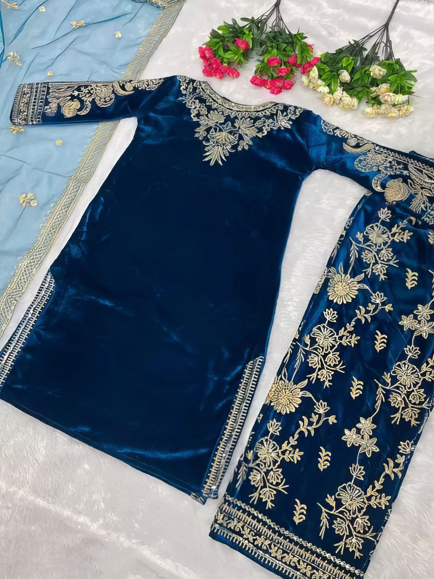 Designer Velvet Kurti Set