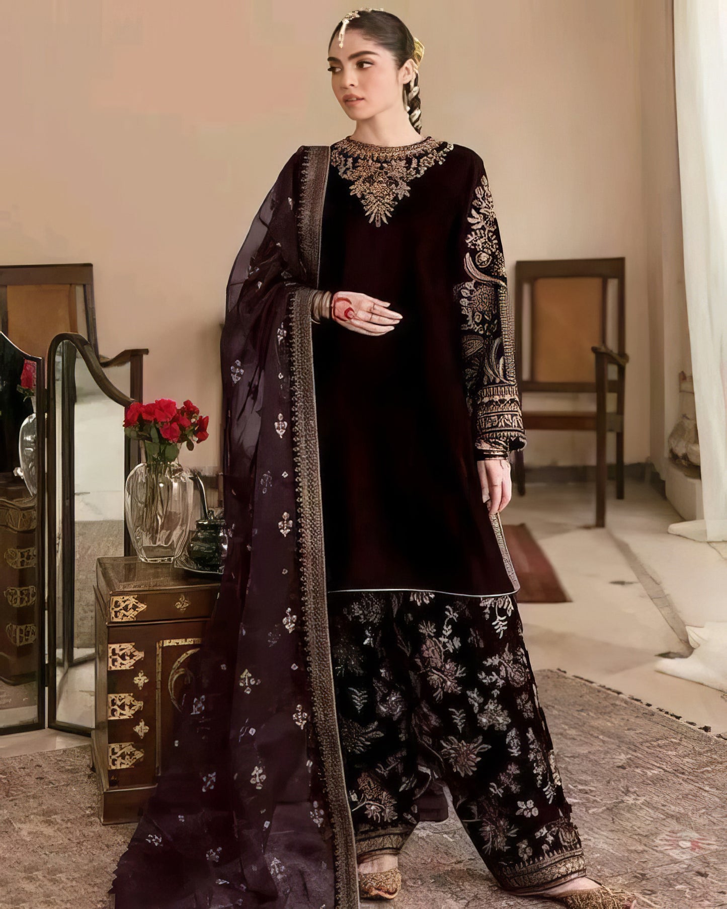 Designer Velvet Kurti Set