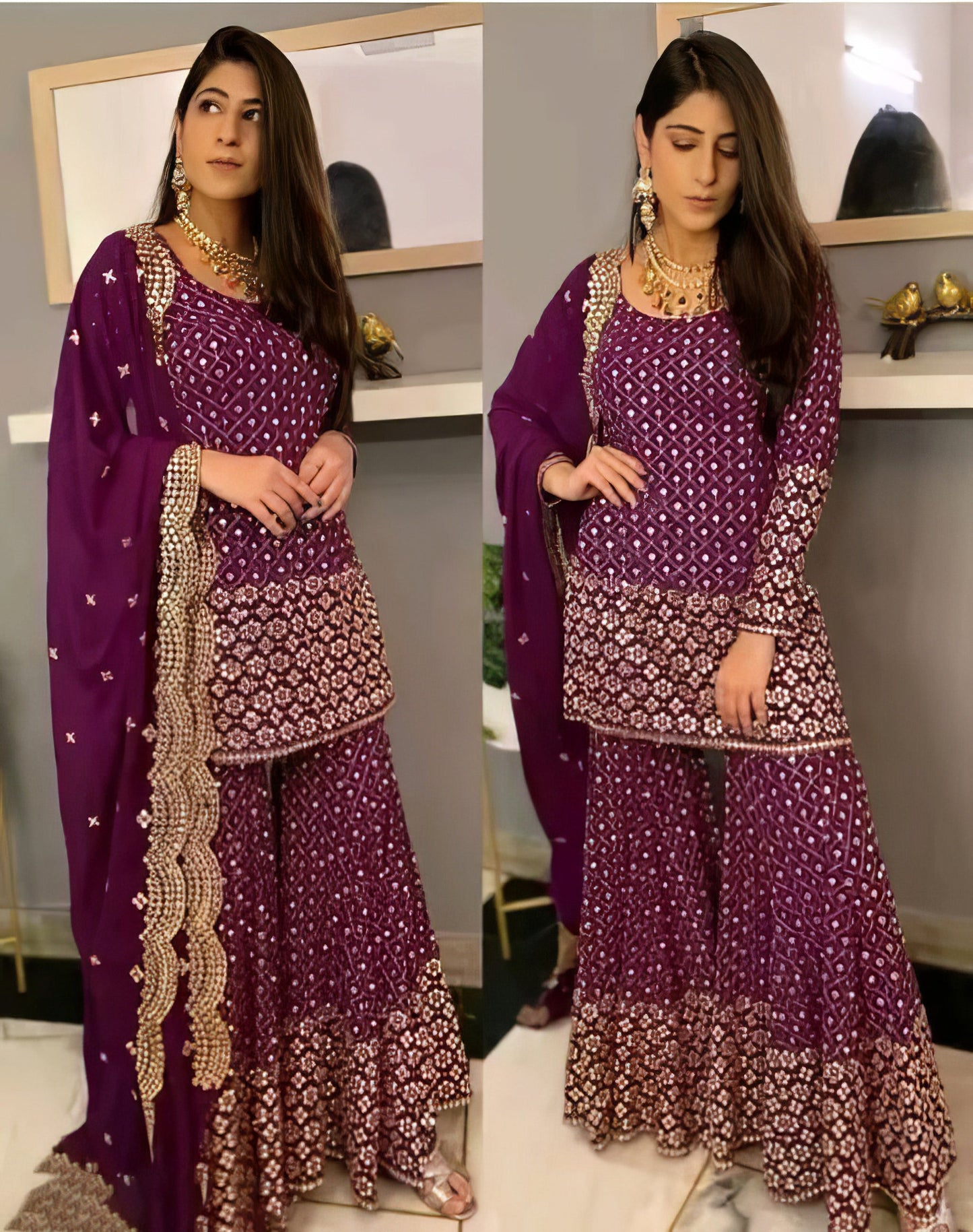 Georgette Heavy Embroidered Kurta Palazzo Set