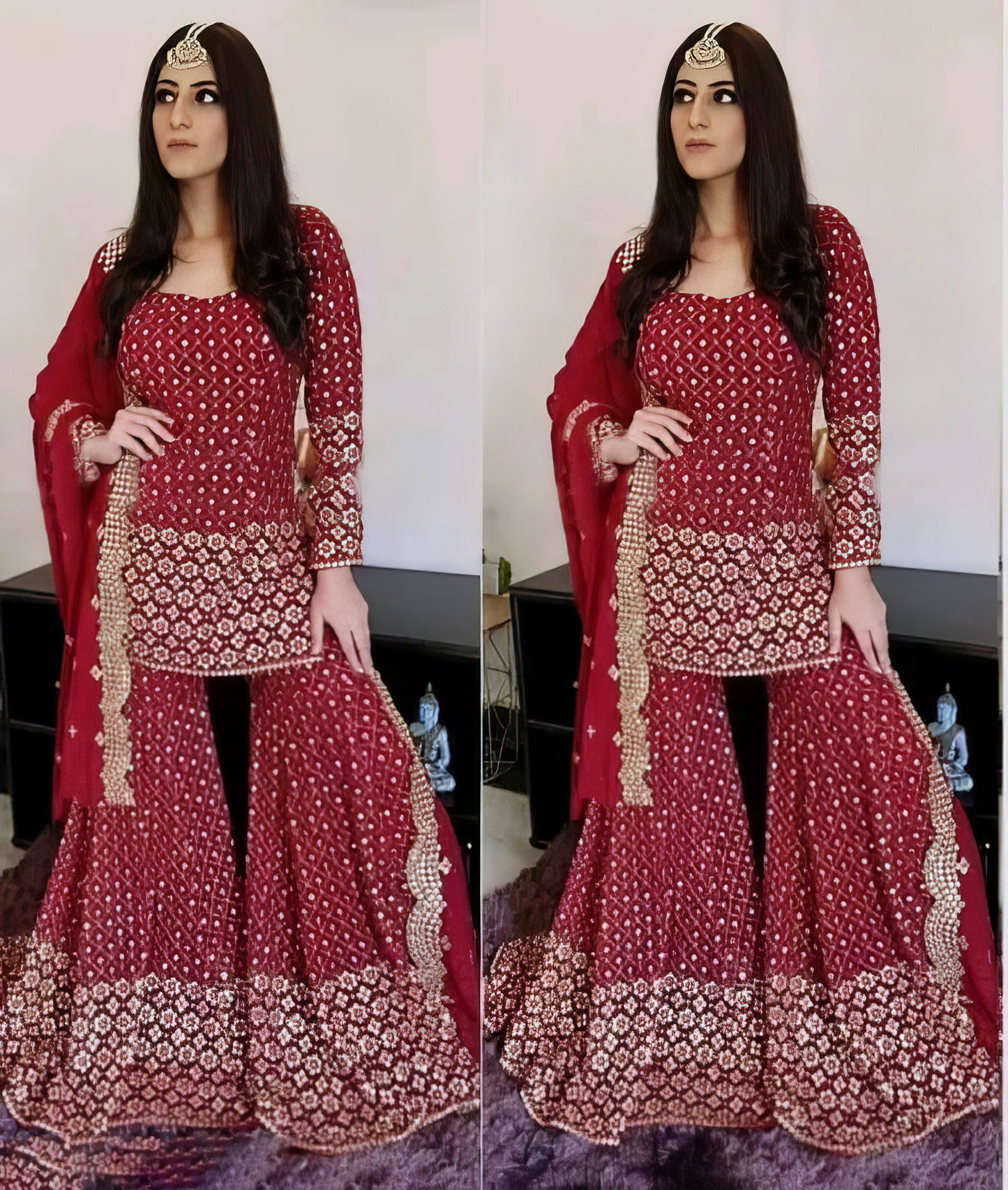 Georgette Heavy Embroidered Kurta Palazzo Set