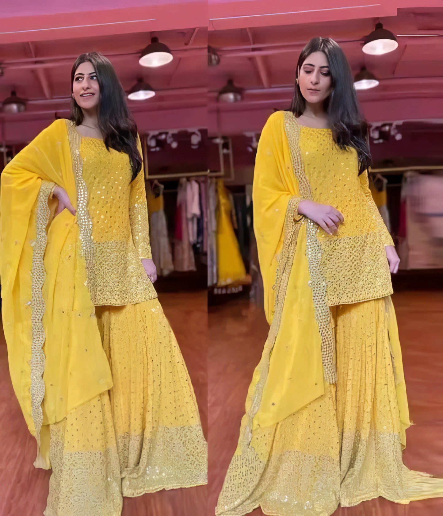 Georgette Heavy Embroidered Kurta Palazzo Set