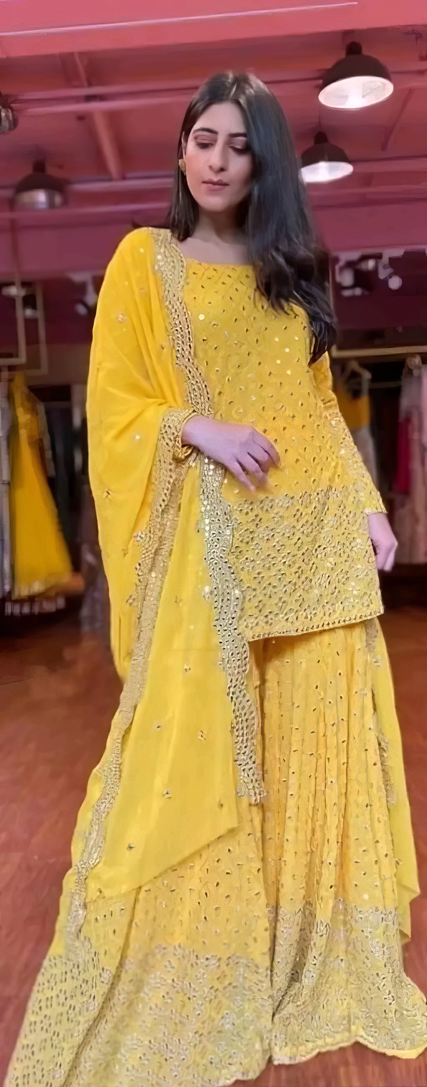 Georgette Heavy Embroidered Kurta Palazzo Set