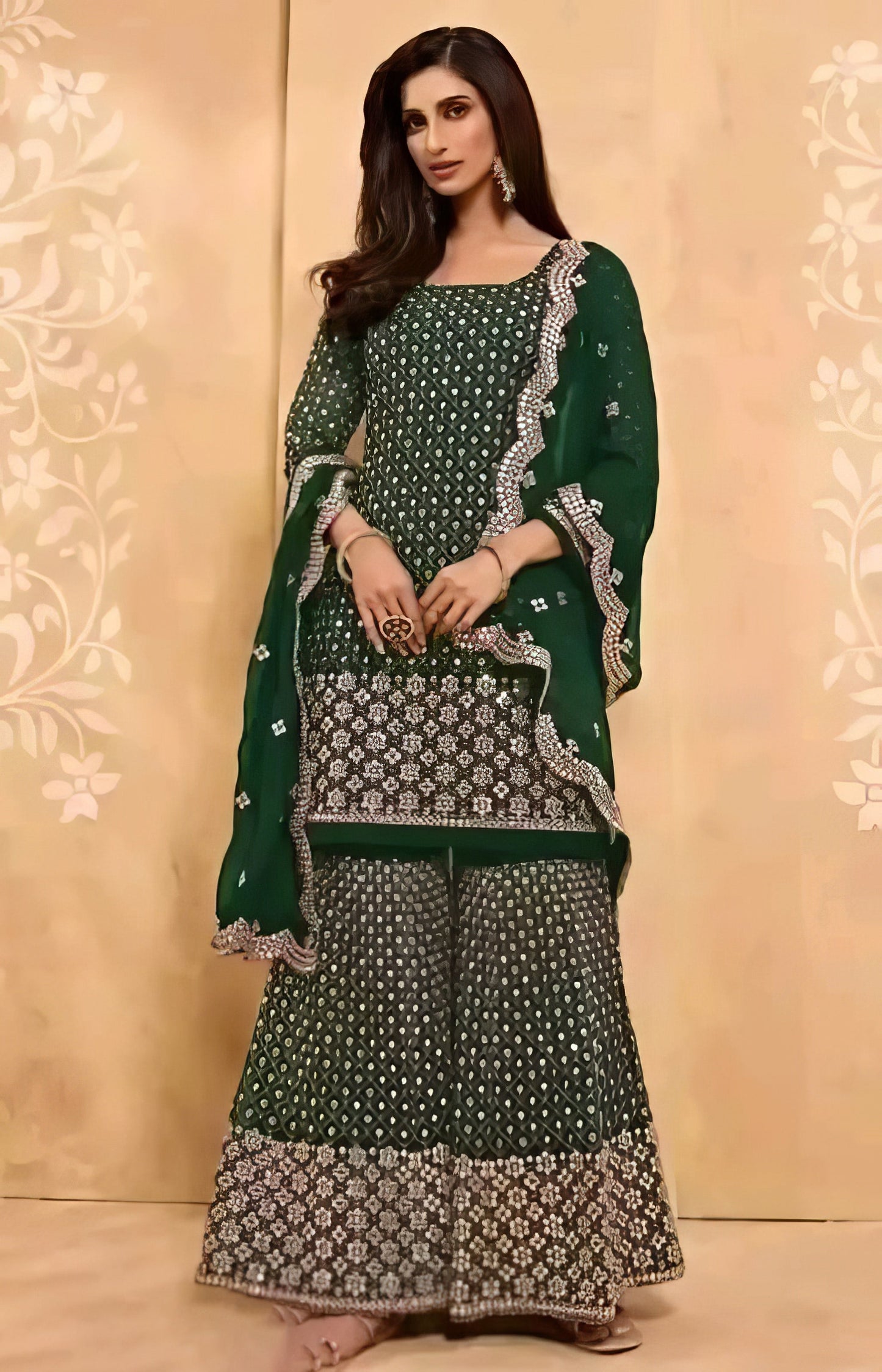 Georgette Heavy Embroidered Kurta Palazzo Set