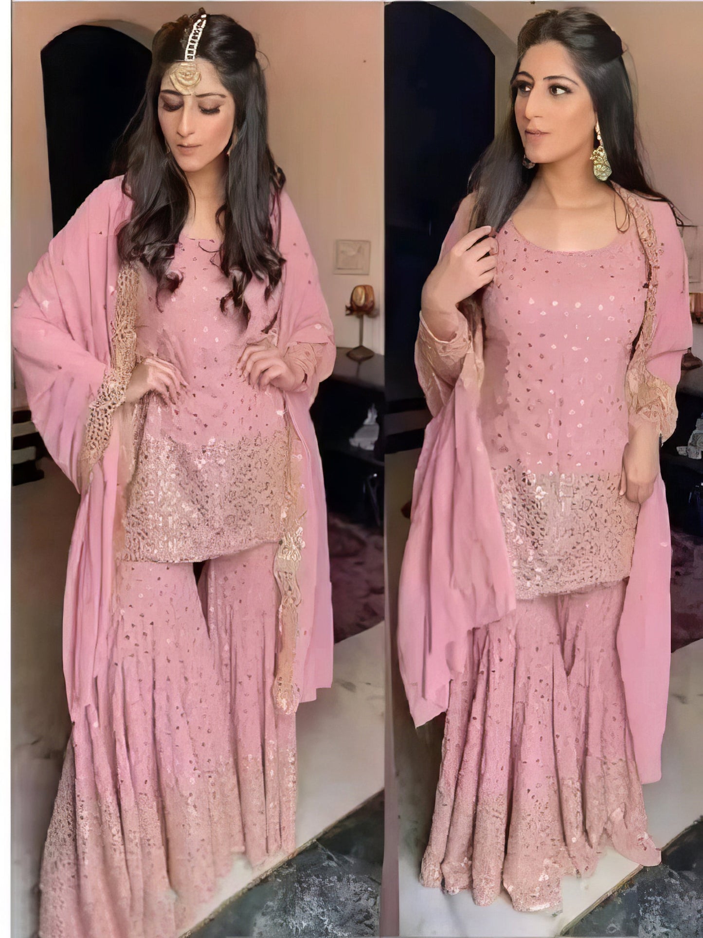 Georgette Heavy Embroidered Kurta Palazzo Set