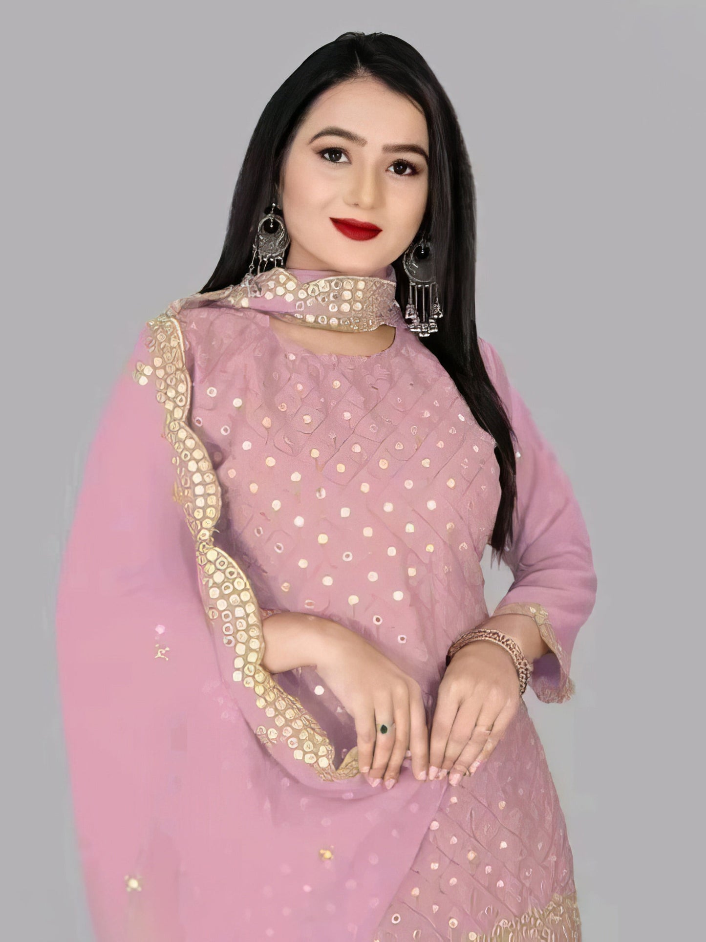 Georgette Heavy Embroidered Kurta Palazzo Set