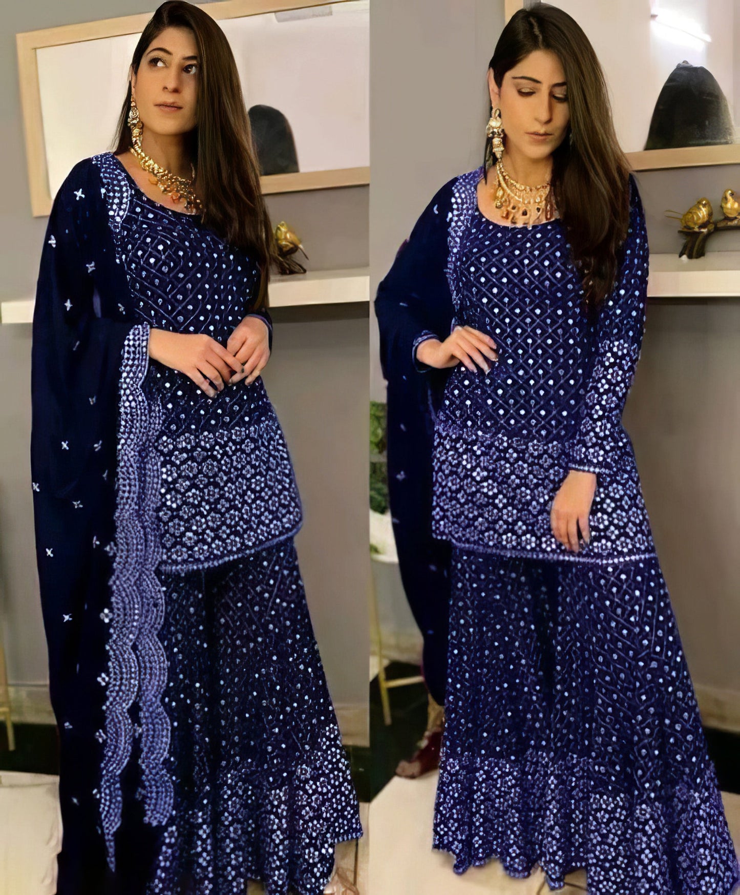 Georgette Heavy Embroidered Kurta Palazzo Set