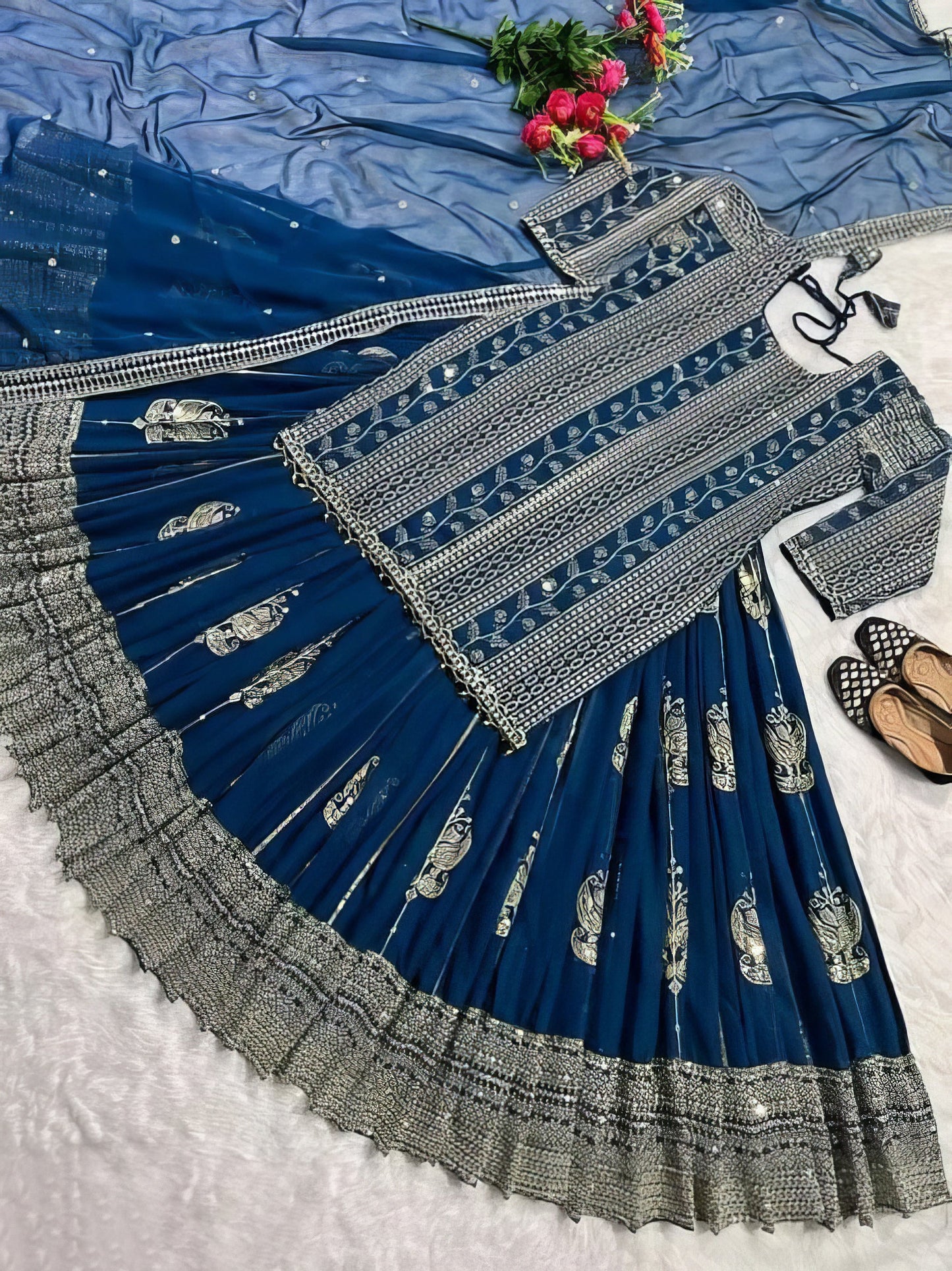 Blue Georgette Lehenga Set