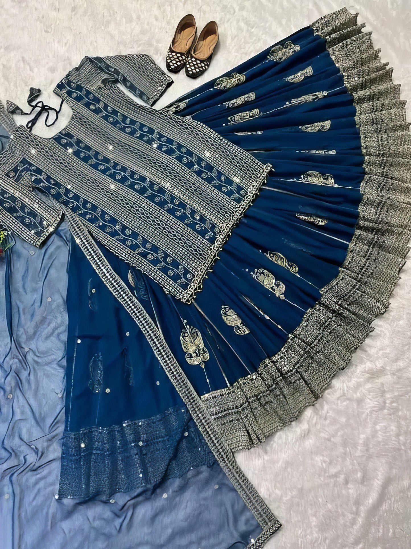 Blue Georgette Lehenga Set