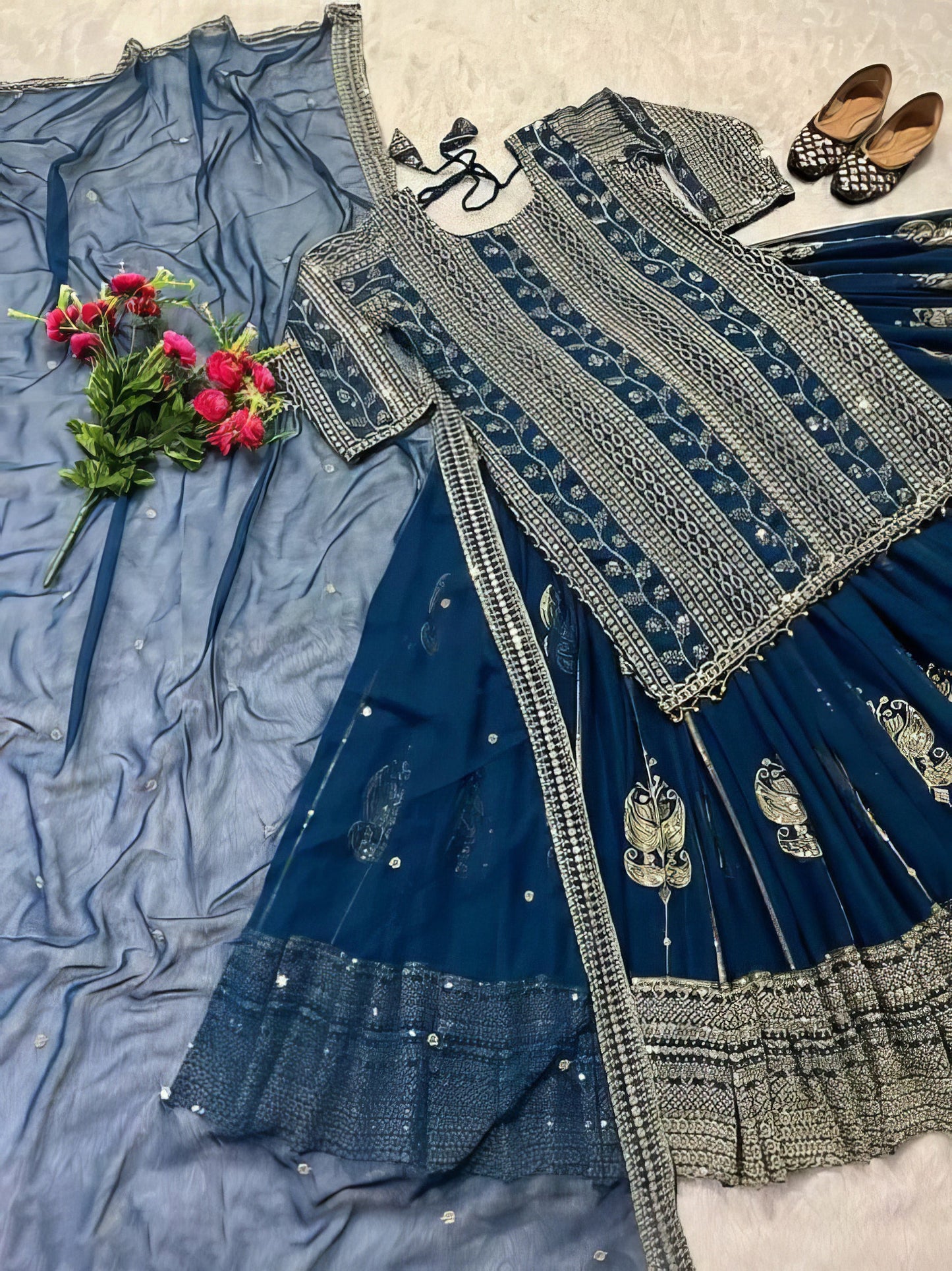 Blue Georgette Lehenga Set