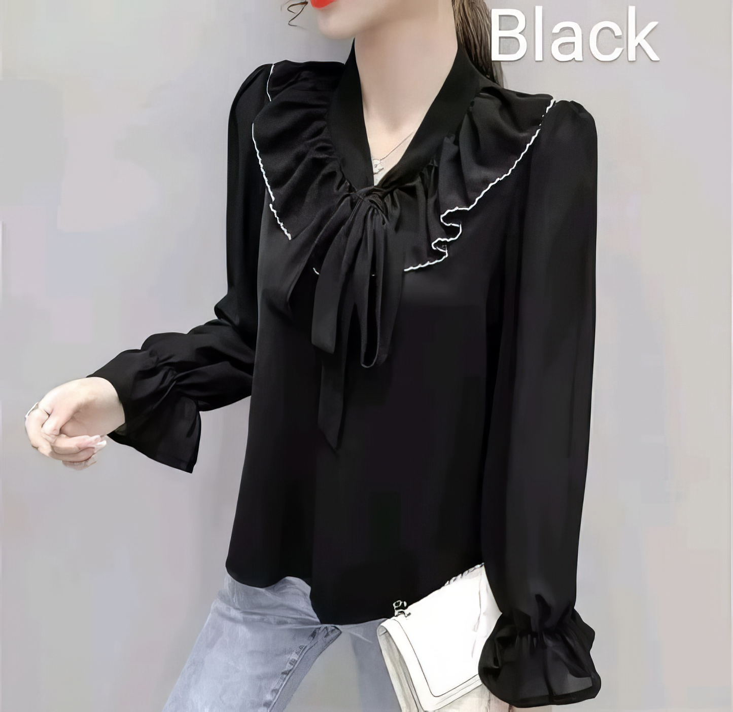 Bow Tie V Neck Ruffle Top