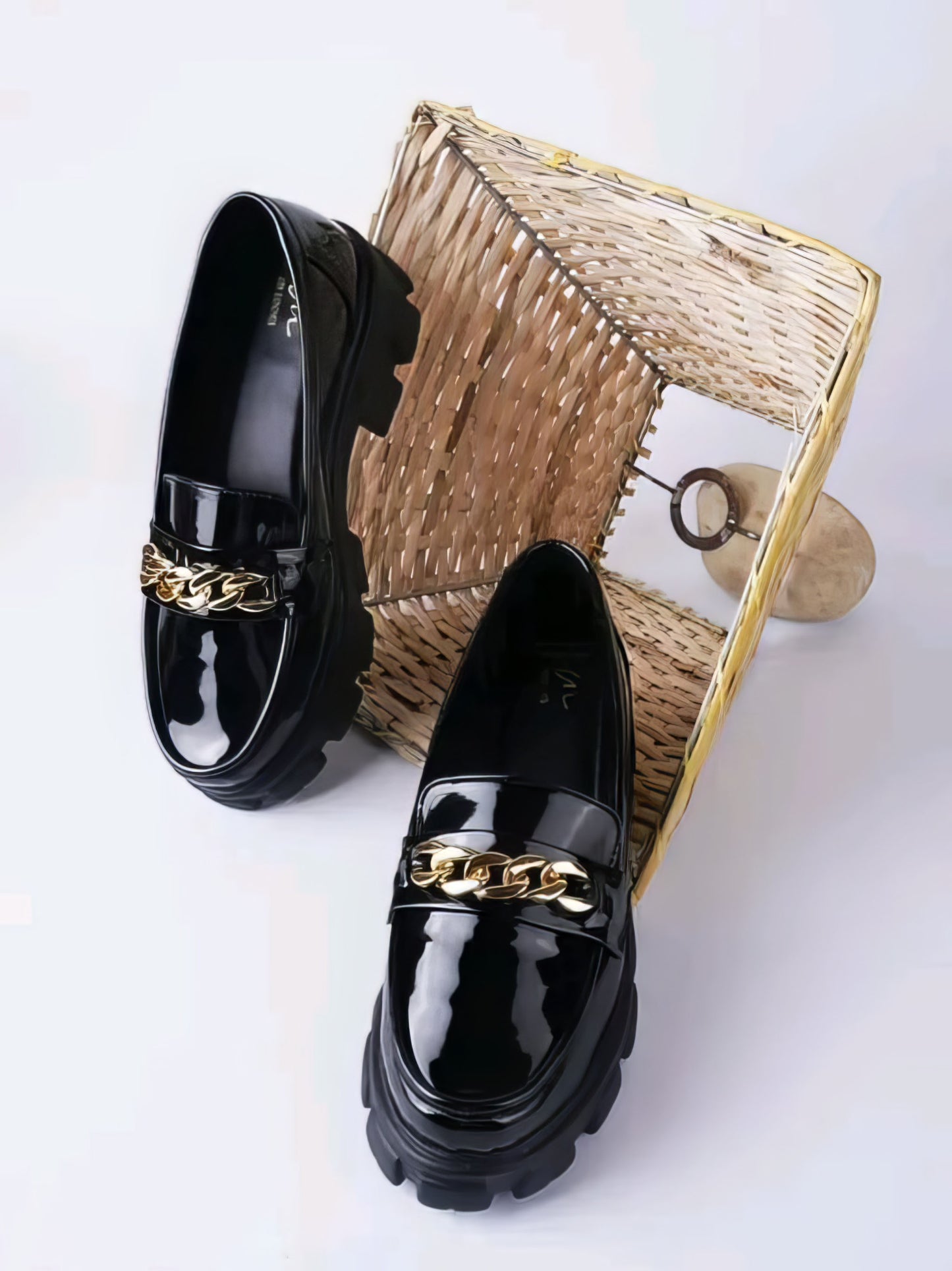 Women Slip-On Heeled Loafers with Metal Accent