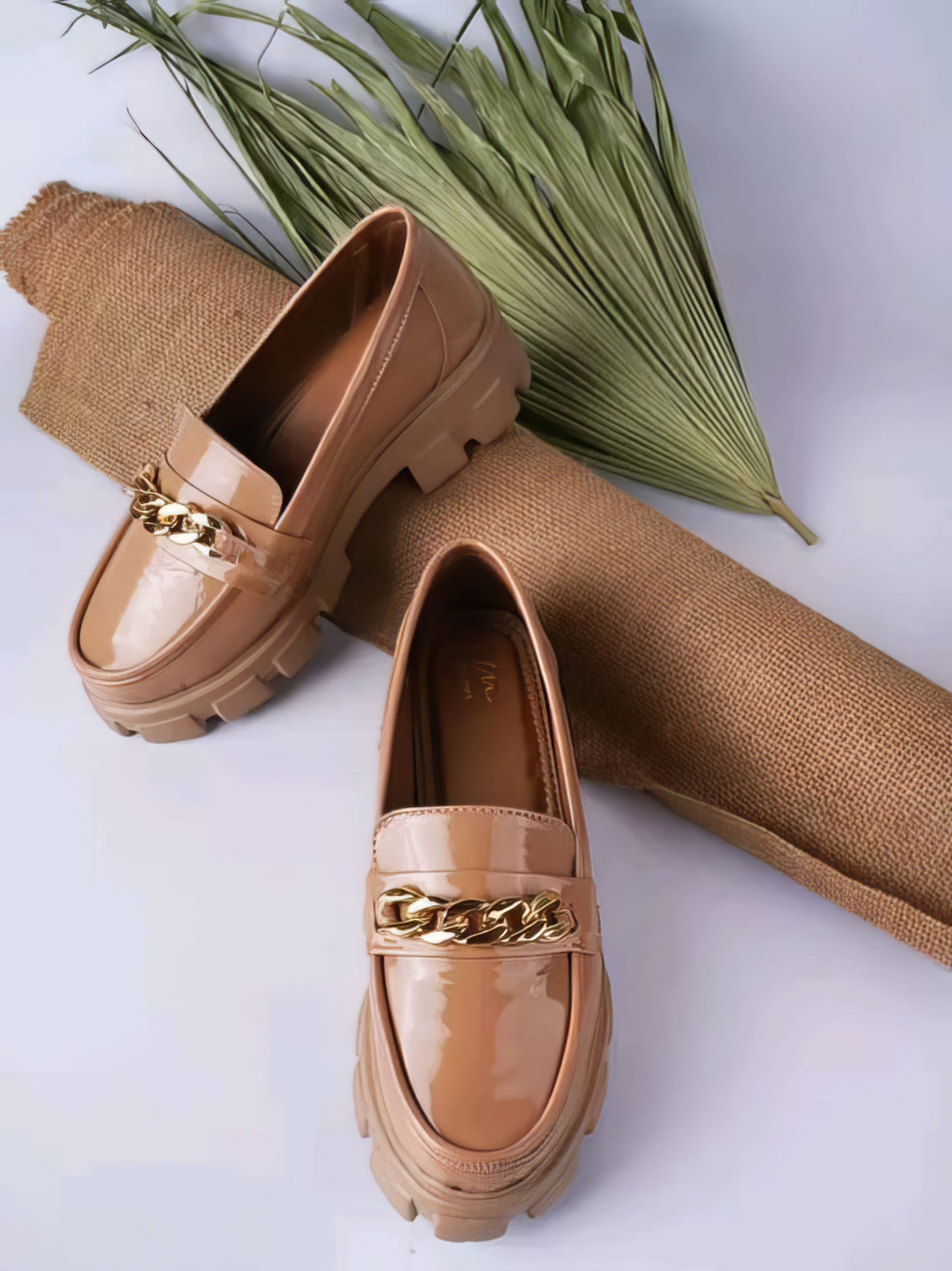 Women Slip-On Heeled Loafers with Metal Accent