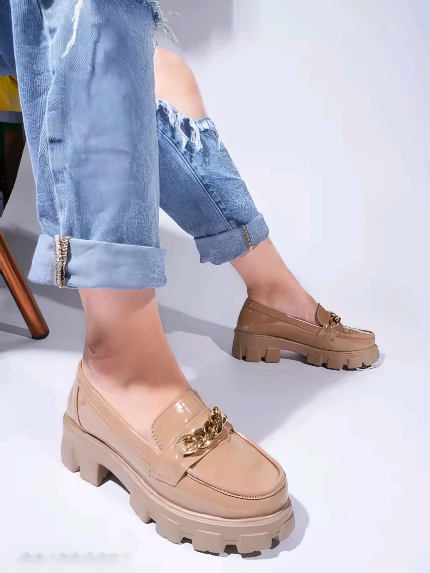 Women Slip-On Heeled Loafers with Metal Accent