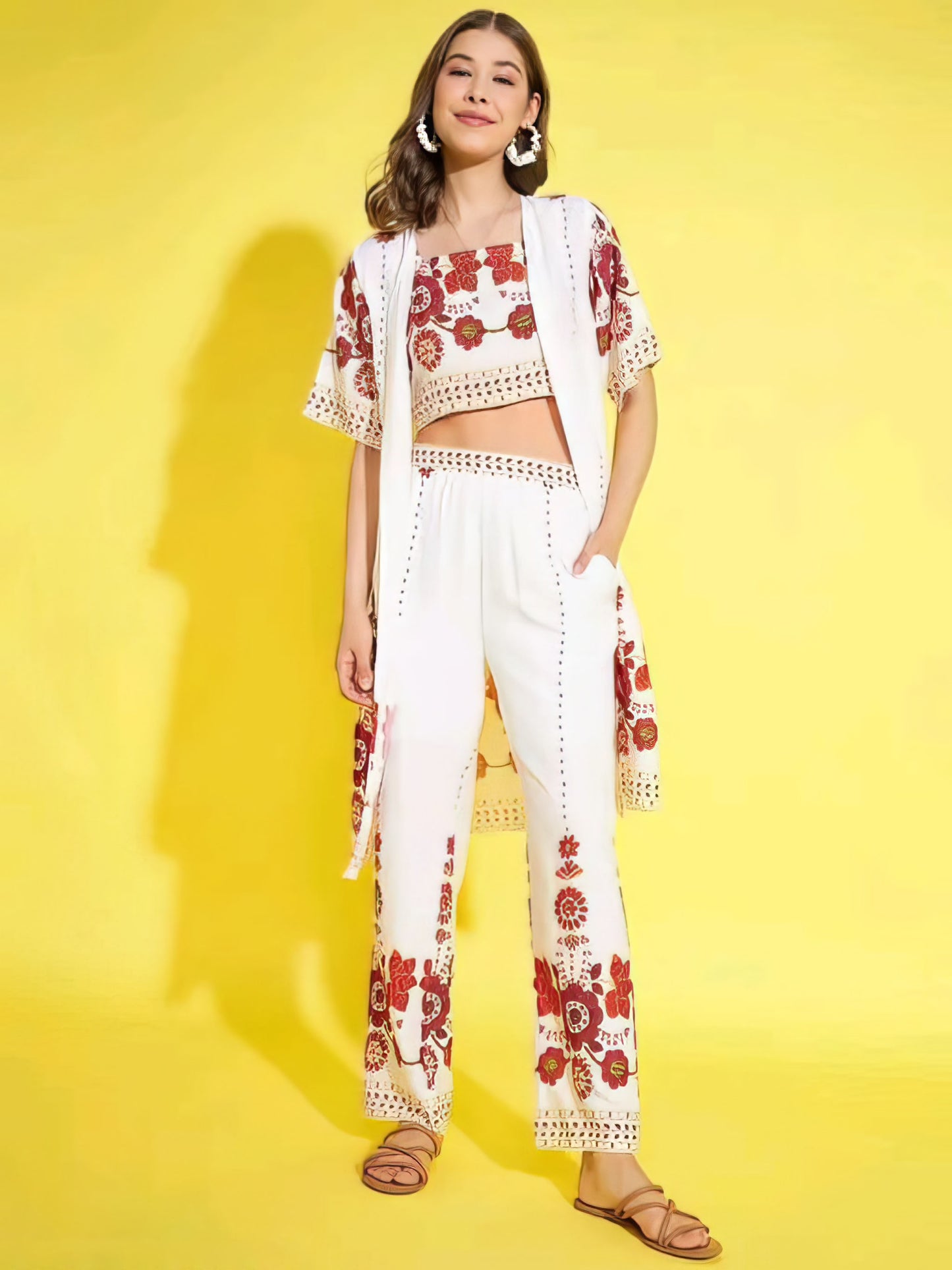 Three Piece Shrug, Top & Trouser Set