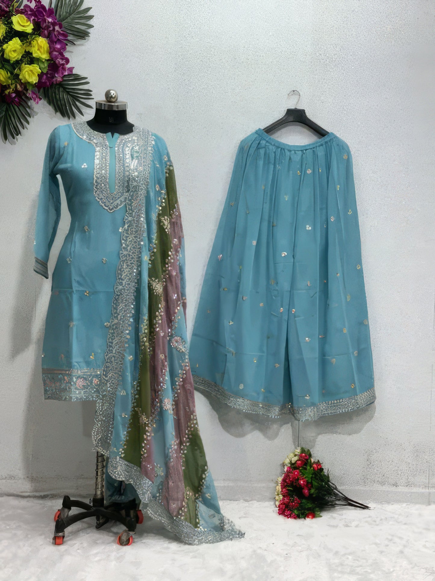 Designer Heavy Fuax Georgette Top Duppatta Set