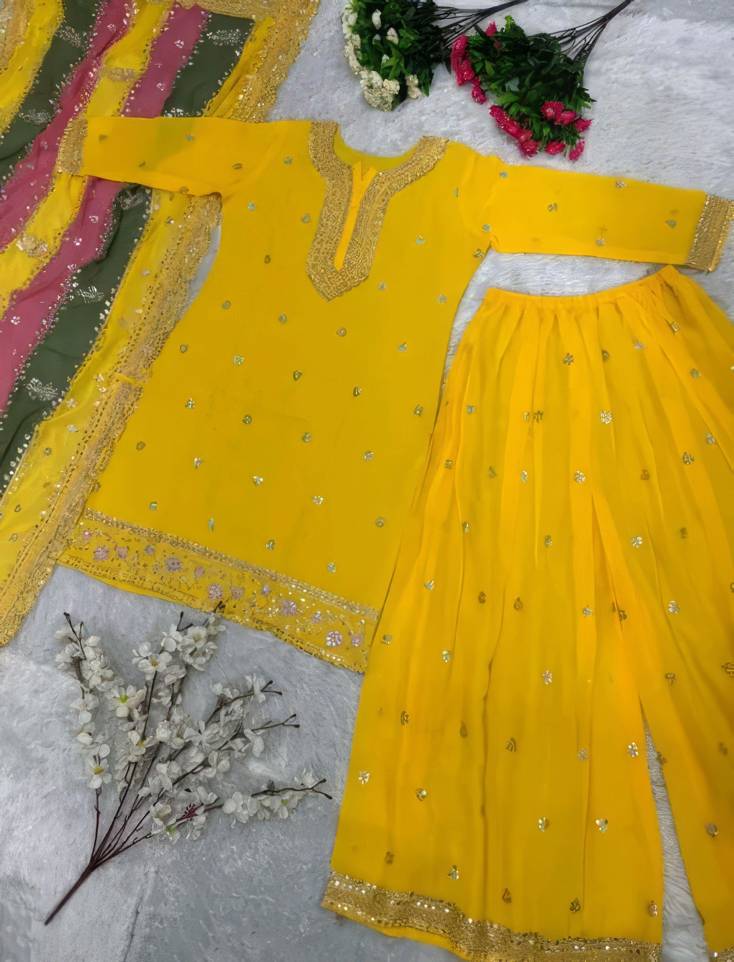 Designer Heavy Fuax Georgette Top Duppatta Set