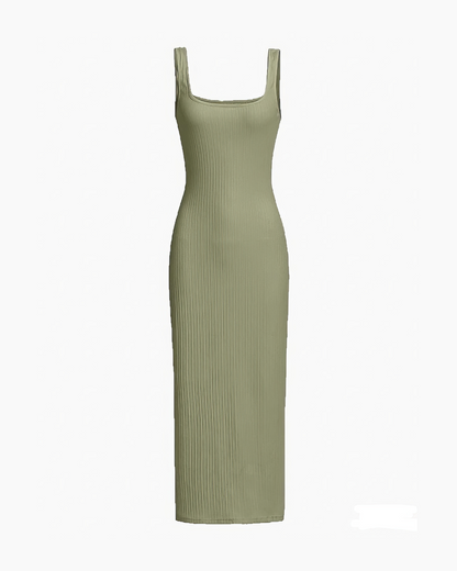 Solid Ribbed Square Neck Bodycon