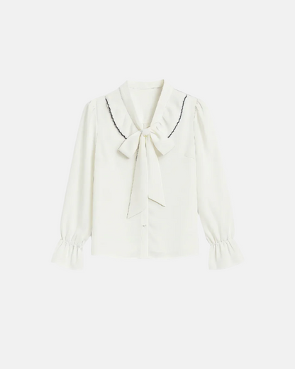 Bow Tie V Neck Ruffle Top