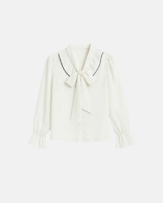 Bow Tie V Neck Ruffle Top