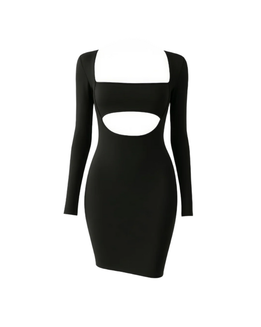 Front Cutout Square Neck Black Bodycon