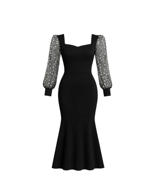 V-Neck Bodycon Dress with Frill Hem