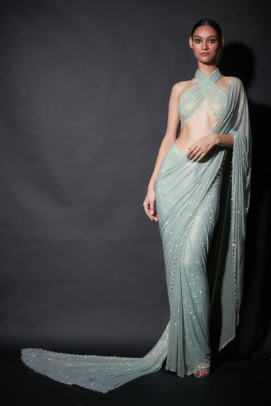 Mint Green Net Saree