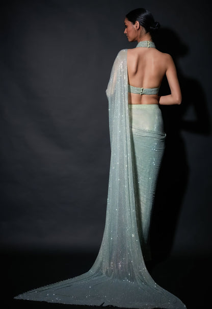 Mint Green Net Saree