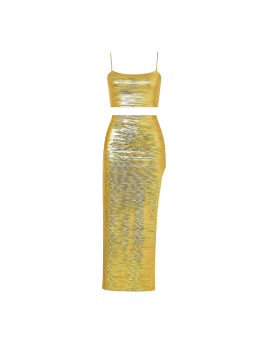 Thigh Slit Gold Colored Two Piece