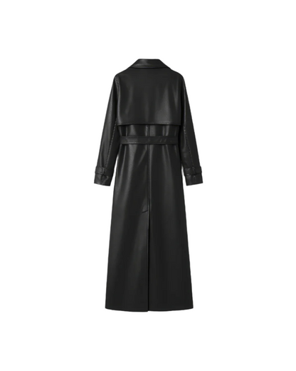 Faux Leather Lapel Coat