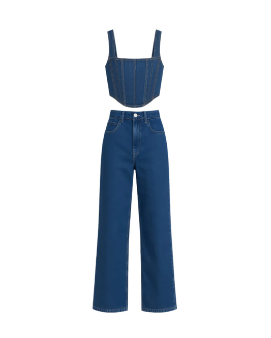 INDIGO REBEL DENIM CROP TOP & JEANS SET