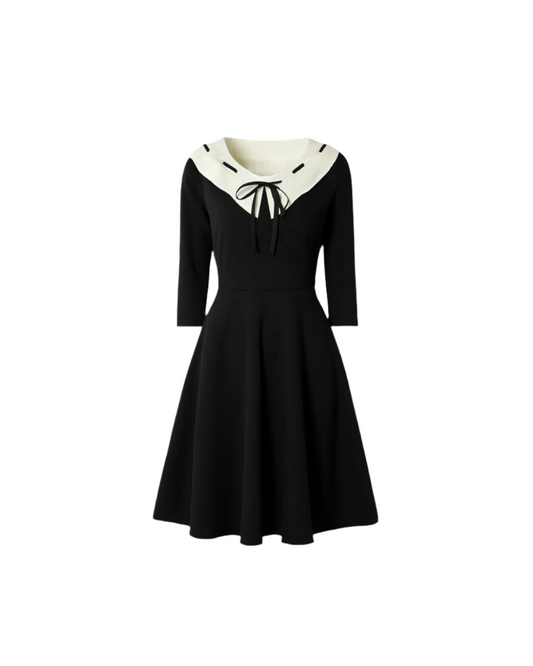 White Collar A-Line Black Dress