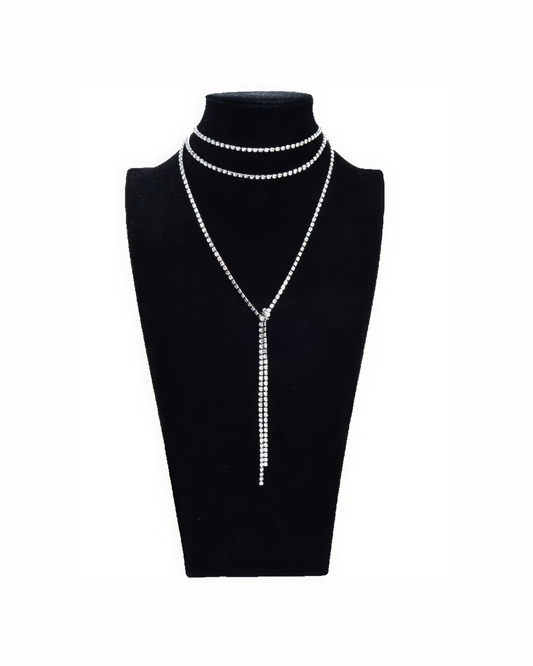 Silver Plated Rhinestone Spring Hook Necklace