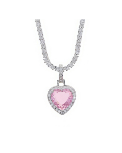 Korean Design Pink Heart Stone Chain Necklace