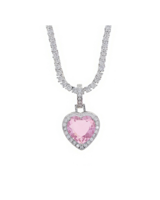 Korean Design Pink Heart Stone Chain Necklace