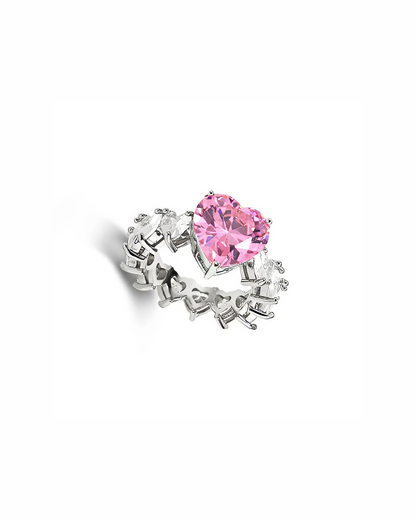 Pink Hearted Crystral Ring