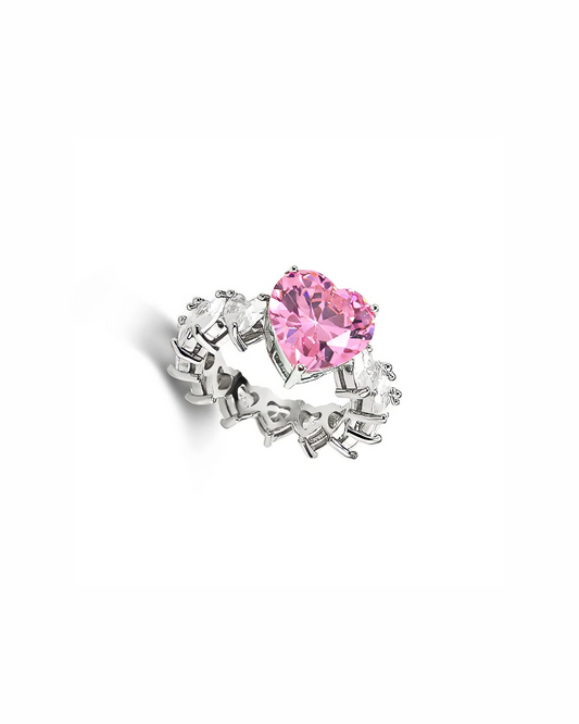 Pink Hearted Crystral Ring